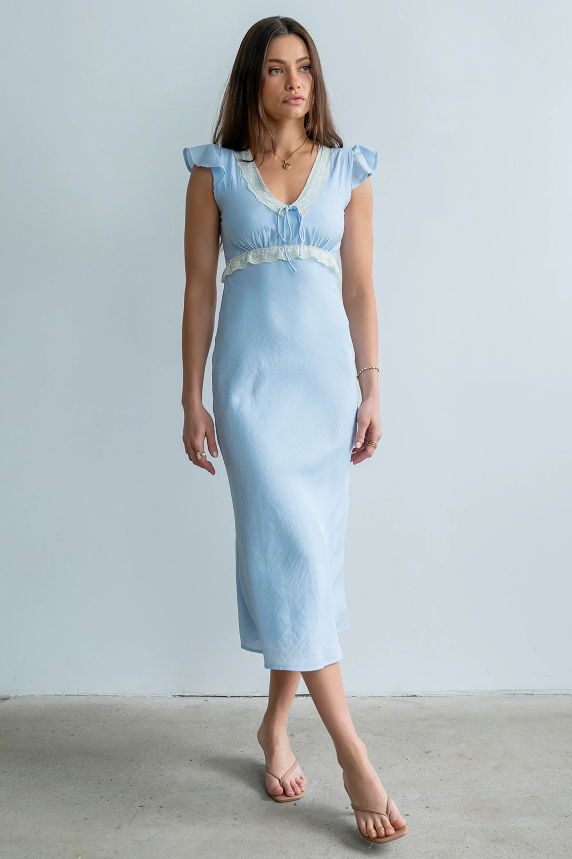 Jessica Lace Trim Maxi Dress in Blue | Böhme US