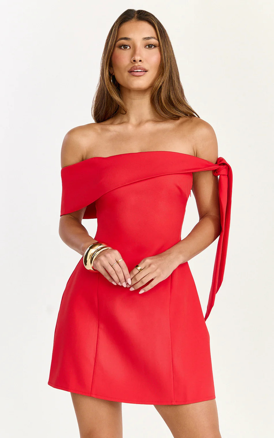 Cecilia Mini Dress - Off Shoulder Tie Detail Dress in Red | Showpo (US, UK & Europe)