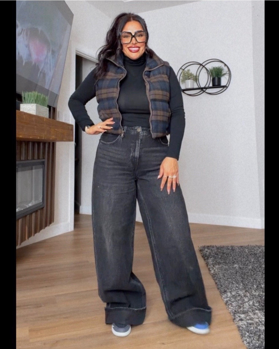 Effortlessly cute with a cool-girl twist ✨
All-black base, cozy plaid vest, wide-leg denim, and statement glasses pulling it all together. Comfy, confident, and low-key fire—serving casual but put-together energy without trying too hard 🖤🔥

#LTKootd #LTKmomlife #LTKMidsize