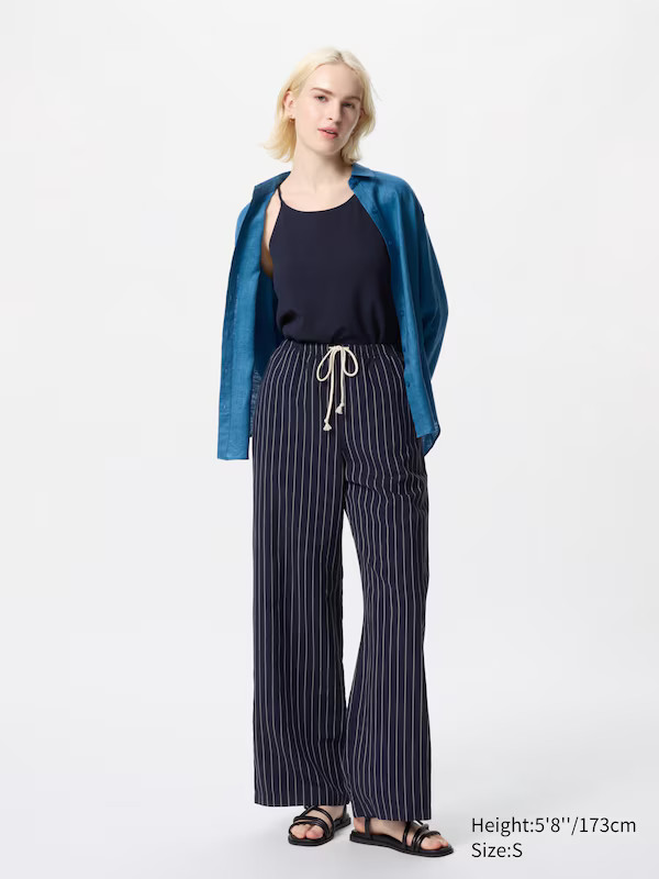Linen Blend Easy Trousers (Stripe, Longer) | UNIQLO (UK)