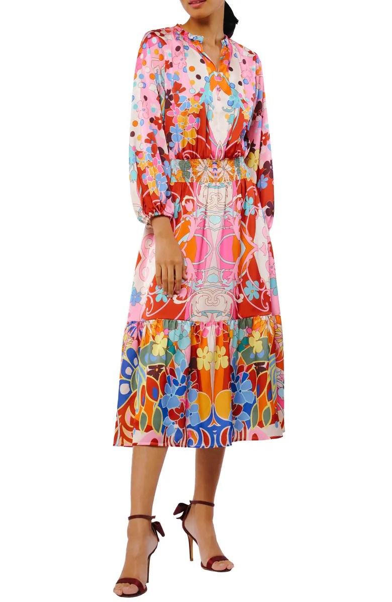 CIEBON Irena Abstract Print Long Sleeve Midi Dress | Nordstrom | Nordstrom