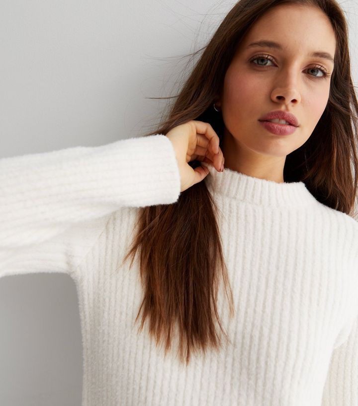 Off White Fluffy Ribbed Crew Neck Jumper | New Look | New Look (UK)
