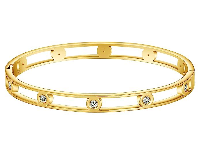 Allen&Danmi AD Jewelry Rose Gold/Gold/White Gold Bangle Bracelet Elegant CZ Stone Stanless Steel ... | Amazon (US)