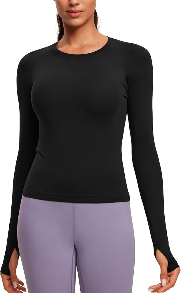 CRZ YOGA Womens Seamless Workout Long Sleeve Shirts Quick Dry Gym Athletic Tops Breathable Runnin... | Amazon (US)