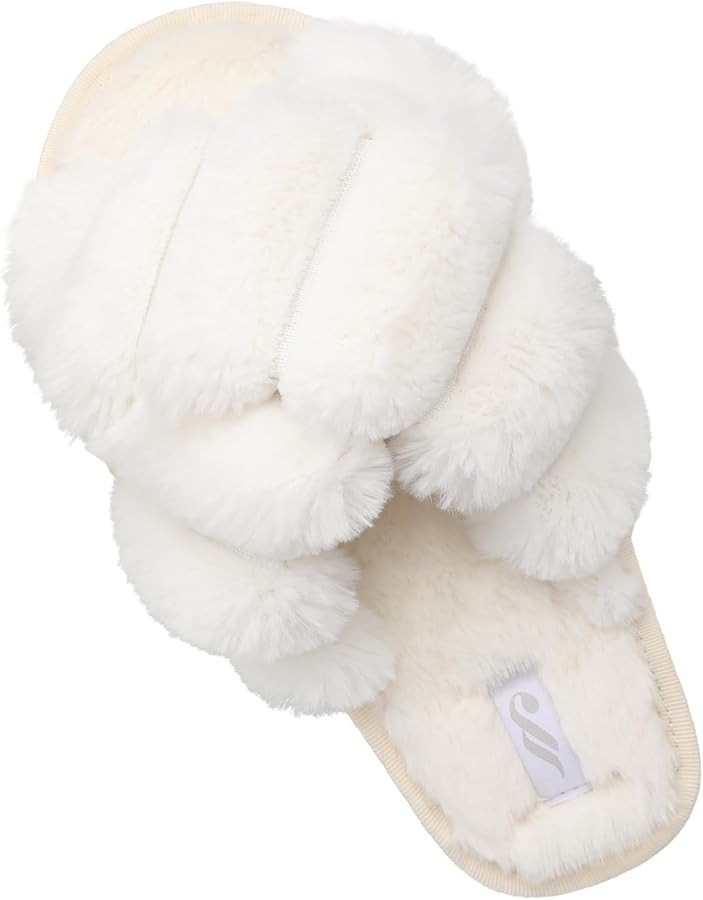 JIASUQI Cross Open Toe Fuzzy Fluffy House Slippers for Women Cozy Memory Foam Plush Criss Cross F... | Amazon (US)