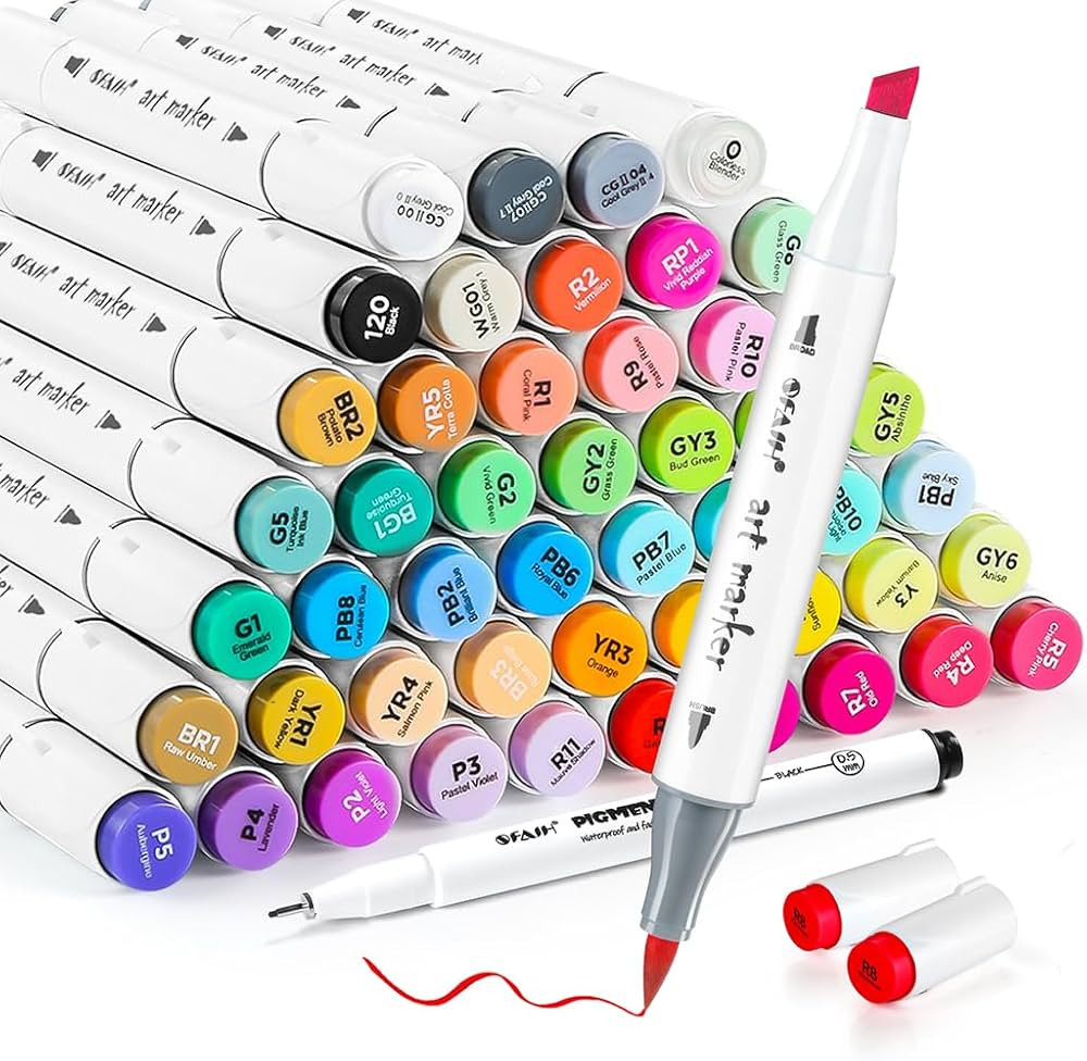 Brush Tip Alcohol Markers Set - 49 Colors Dual Tip Permanent Art Markers for Adult Kids Coloring ... | Amazon (US)