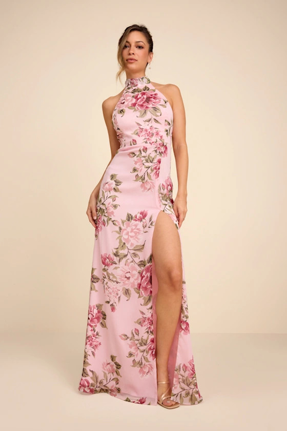 Captured Your Heart Light Pink Floral Halter Maxi Dress | pink floral dress  | Lulus