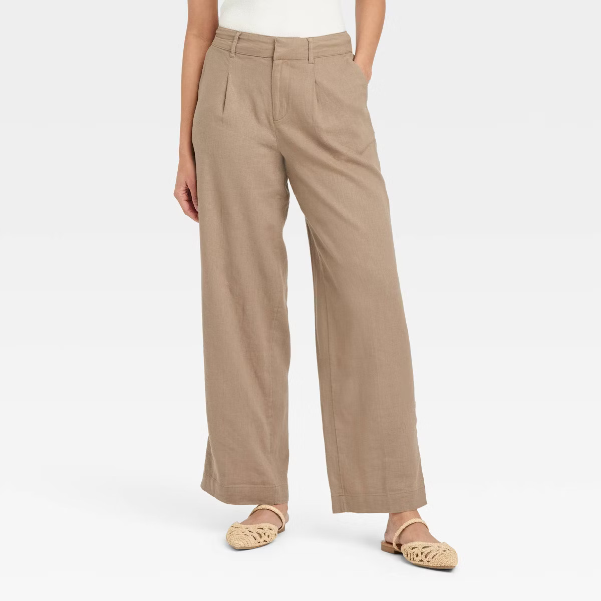 Women's Linen Essential Trousers - A New Day™ Tan Striped 2 Short | Target