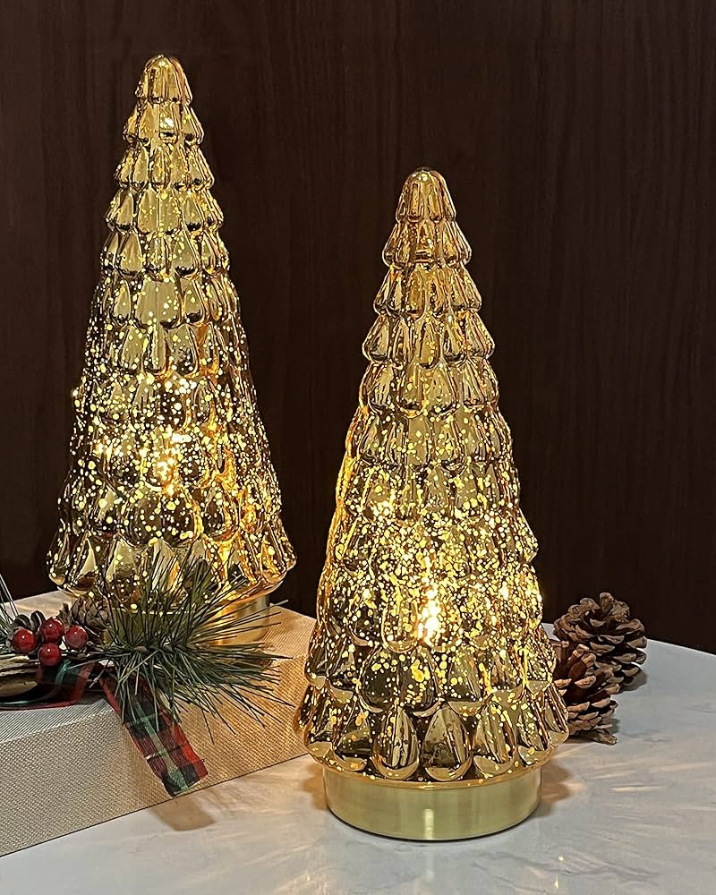 SHMILMH Gold Mercury Glass Christmas Tree Set of 2, Tabletop Christmas Tree with Light, Battery O... | Amazon (US)