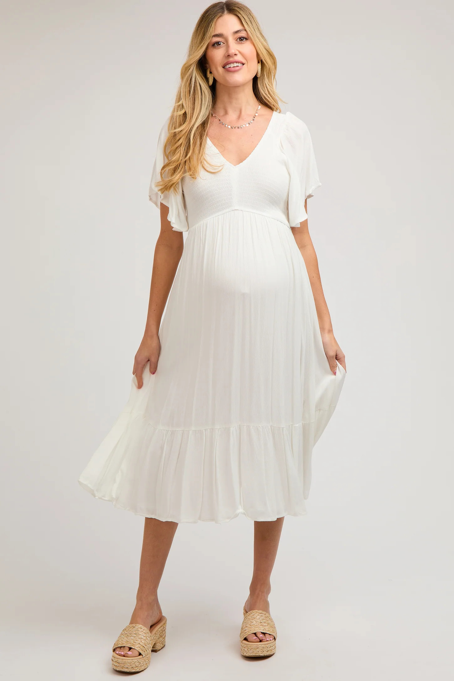 Ivory Smocked Ruffle Maternity Dress | PinkBlush Maternity