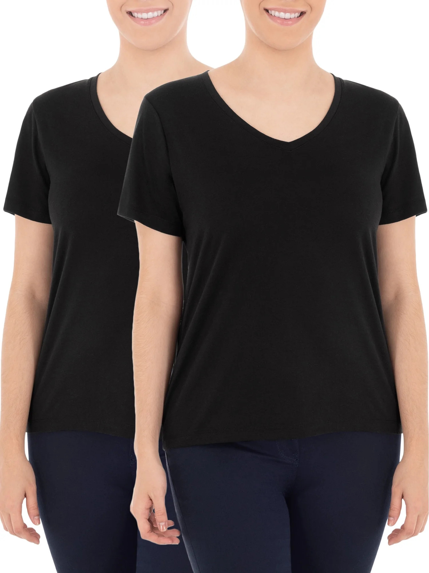 Time and Tru - Women's Essential V-Neck T-Shirt, 2 Pack Bundle - Walmart.com | Walmart (US)