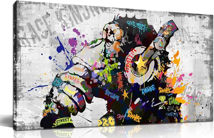 Large Canvas Wall Art Graffiti Gorilla with Headphones Picture for Living Room Bedroom Funny Wall... | Amazon (US)