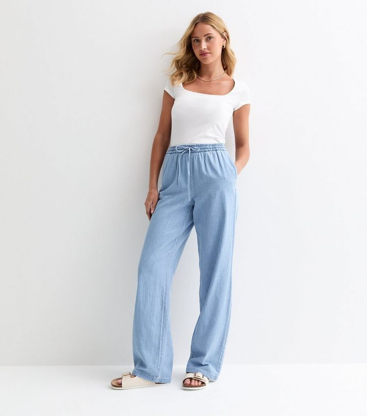 JDY Blue Drawstring Wide Leg Trousers | New Look | New Look (UK)
