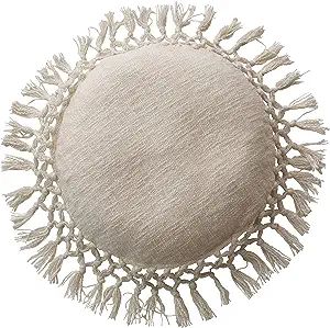 Bloomingville Cream Round Cotton Slub Tassels Pillow, 1 Count (Pack of 1) | Amazon (US)