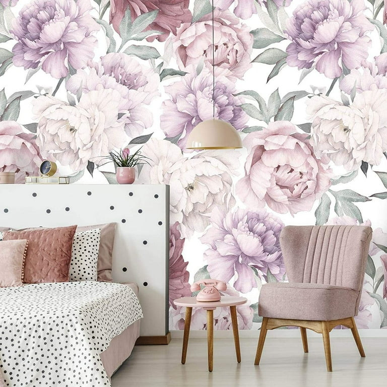 XiKe Peony Bouquet Peel and Stick Wallpaper | Removable Floral Wallpaper | Self Adhesive Watercol... | Walmart (US)