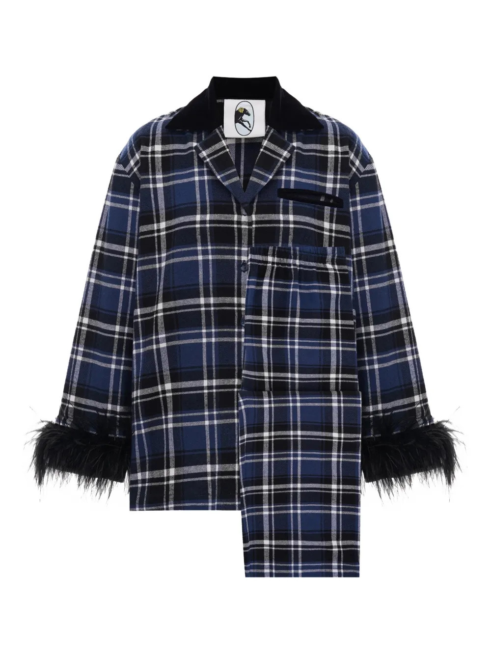 checked feather-trimmed pajama | Farfetch (BR)