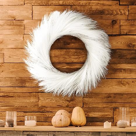 Faux Pampas Wreath for All Seasons - 24" Winter Christmas Wreaths for Boho Home Decor, Mounted on... | Amazon (US)