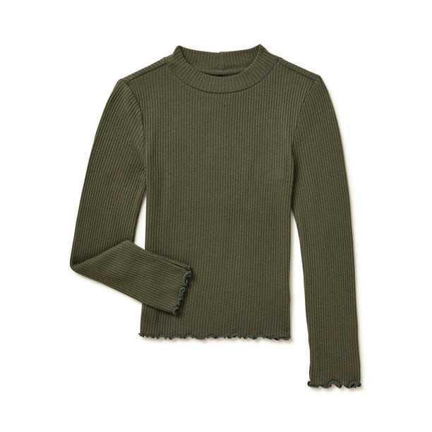 Wonder Nation Girls Ribbed Mock Neck Top with Long Sleeves, Sizes 4-18 & Plus - Walmart.com | Walmart (US)