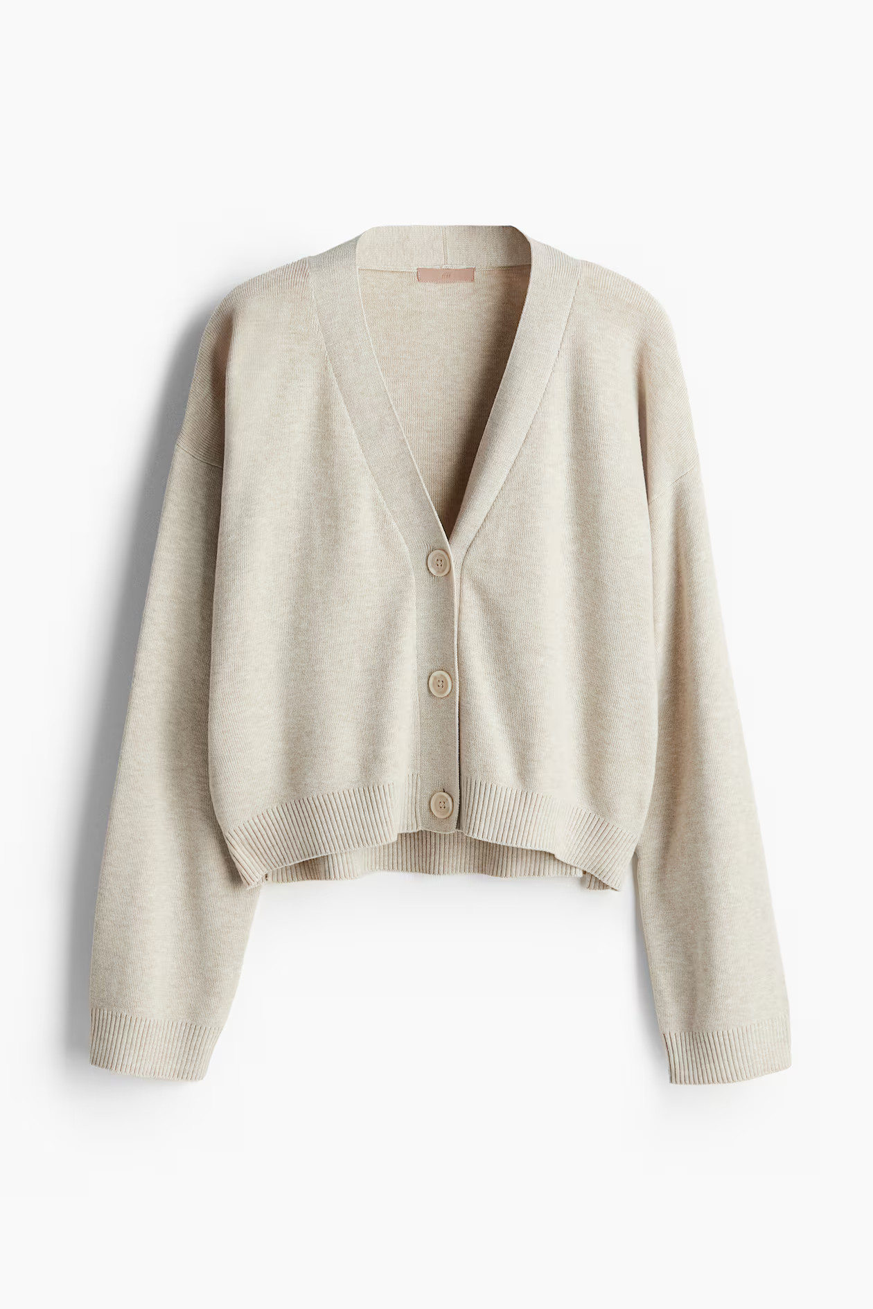 Cárdigan de punto fino - Escote pronunciado - Manga larga - Beige claro jaspeado - MUJER | H&M E... | H&M (FR, IT, ES, PT, BE)