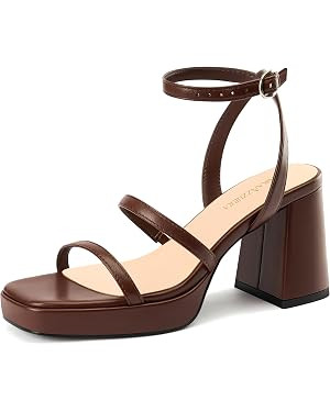 MIRAAZZURRA Platform Heels for Women 3 Inch Chunky Block Heeled Sandals Suqare Open Toe with Ankl... | Amazon (US)