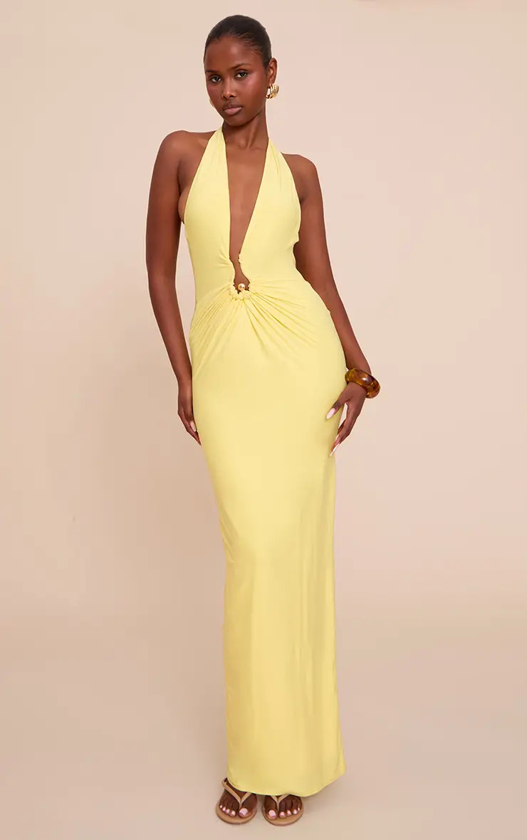 Lemon Double Layer Soft Touch Trim Detail Maxi Dress | PrettyLittleThing UK