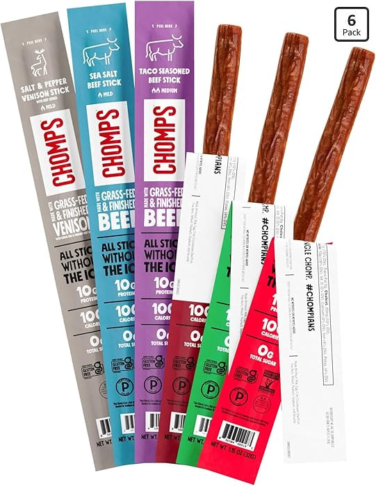Chomps 6 Flavor Variety Trial Pack - Grass-Fed & Finished Beef and Venison, Keto, Paleo, Low Carb... | Amazon (US)