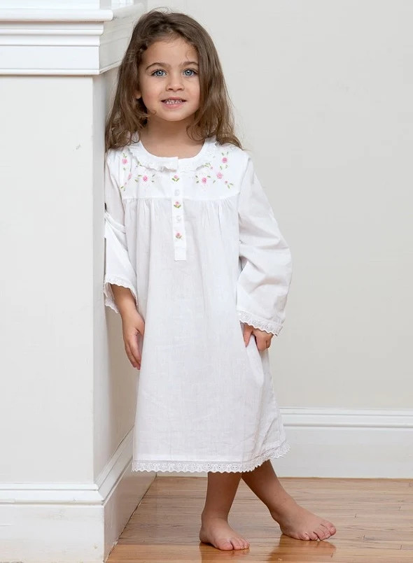 Ruby White Cotton Dress, Pink Rosebud Embroidery, Eyelet Lace, Jacaranda Living Girls Dresses | Jacaranda Living