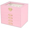 Kendal Jewelry Box, 5-Layer Jewelry Organizer Box with Glass Lid, Pink, Heart Shaped PU Leather, ... | Amazon (US)
