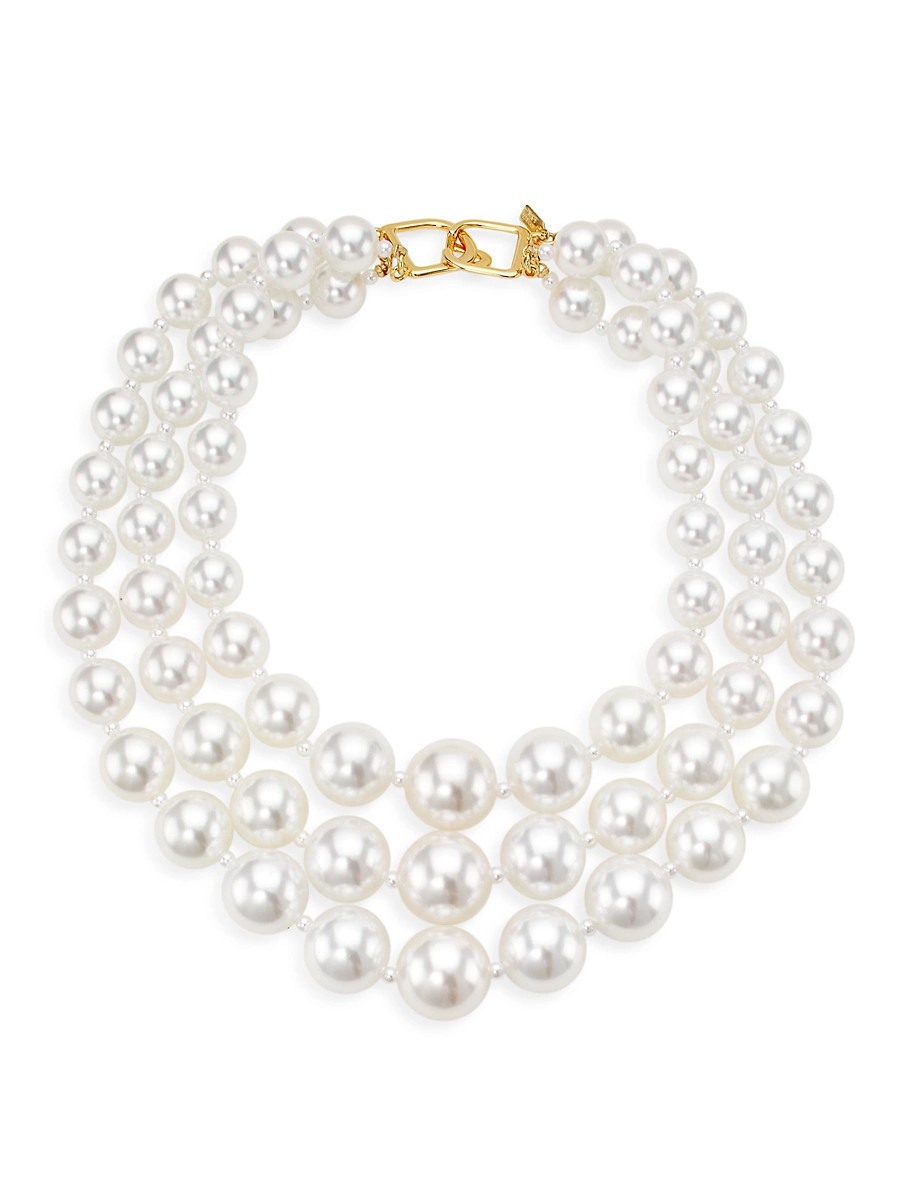 Women's Goldtone & Faux Pearls Triple-Layered Necklace - Gold White Pearl | Saks Fifth Avenue