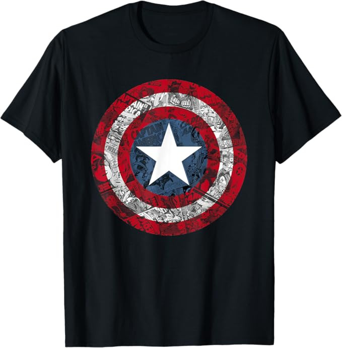 Marvel Captain America Avengers Shield Comic T-Shirt | Amazon (US)
