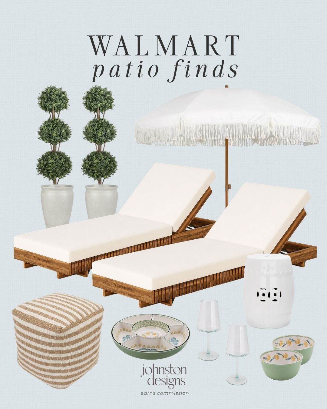 Walmart patio finds for an easy outdoor refresh 🤍 Love these neutral chaise loungers styled with a fringe umbrella, topiary planters, striped pouf, garden stool, and pretty hosting pieces. Perfect for a backyard, poolside setup, patio, or summer entertaining space.


Walmart, patio finds, outdoor refresh, chaise loungers, fringe umbrella, topiary planters, striped pouf, garden stool, hosting pieces, backyard decor, poolside furniture, summer entertaining, neutral patio, outdoor living, affordable home, porch styling, garden accents, al fresco dining, resort inspired, warm weather decor 

 #LTKSeasonal #LTKHome