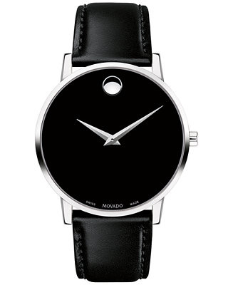 Men's Swiss Museum Classic Black Leather Strap Watch 40mm | Macy's