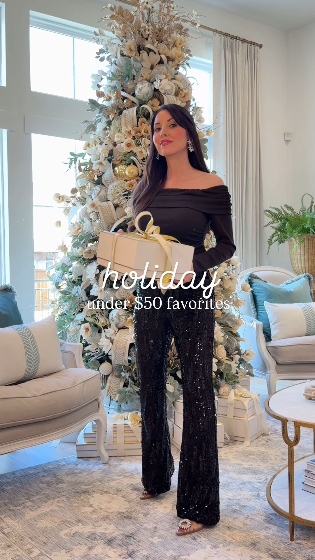 Holiday outfits under $50!🎄✨ Love pieces that look festive but still feel comfortable — the best kind of holiday outfit! ✨ Rounding up my favorite recent holiday pieces I found on @Walmartstyle 💖 The sequin pants and skirt are incredibly comfy,  flattering (size up), and easy to style - highly recommend!! 👏🏻 Wearing my usual size in everything but sized up in the sequin pieces. #walmartpartner #walmartstyle @walmart #walmartfinds 

 Holiday party outfit Christmas outfits black outfit sequin skirts Walmartfashion

#LTKSaleAlert #LTKFindsUnder50 #LTKOver40