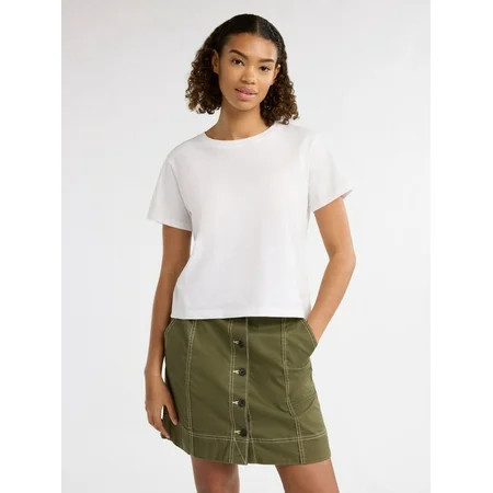 Free Assembly Women s and Women s Plus Cotton Cropped Boxy Tee with Short Sleeves Sizes XS-4X | Walmart (US)