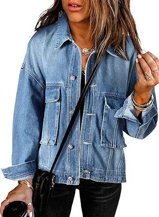 Sidefeel Women's Oversized Stretch Long Denim Jacket | Amazon (US)