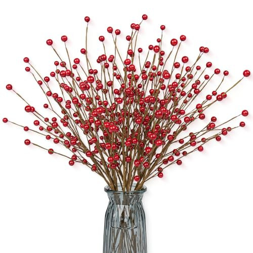 JINGHONG 24 Pack Christmas Tree Picks 17 Inch Red Berry Picks Artificial Holly Berry Stems for Xmas Tree Centerpieces Vases Floral Arrangements Winter Holidays | Amazon (US)