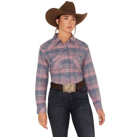 Wrangler Women s Boot Barn Plaid Print Long Sleeve Western Flannel Pearl Snap - 112327156 US | Walmart (US)