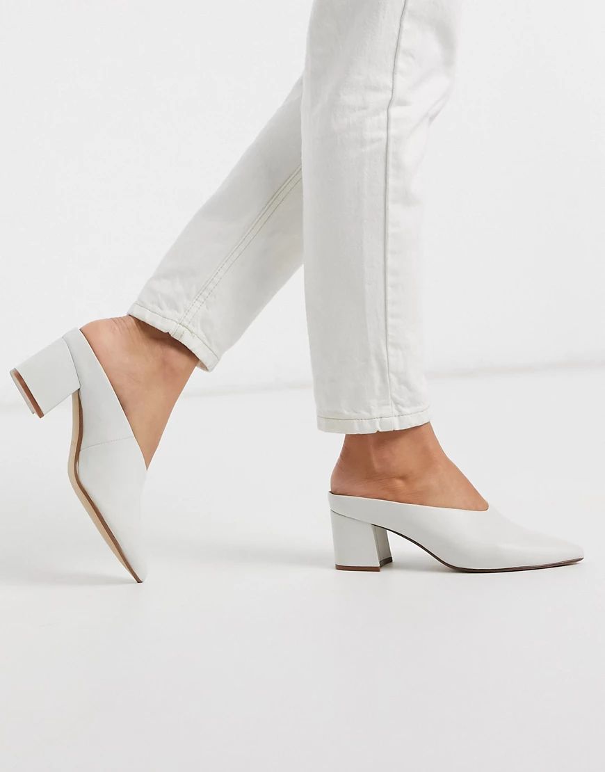 ALDO Asirari kitten heel mule shoe in white leather | ASOS (Global)