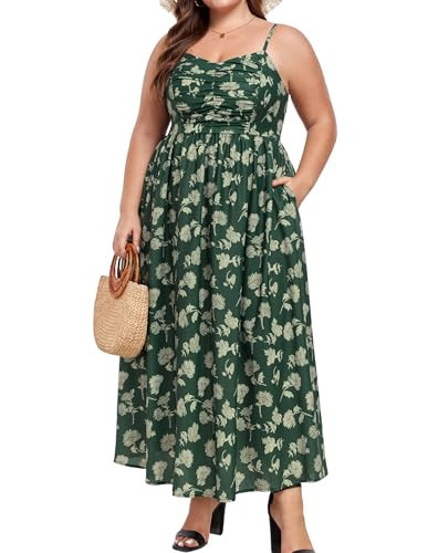 Hanna Nikole Maxi Dress Plus Size Spring Dresses for Women Plus Size Casual Dress Green & White Flowers 18W | Amazon (US)