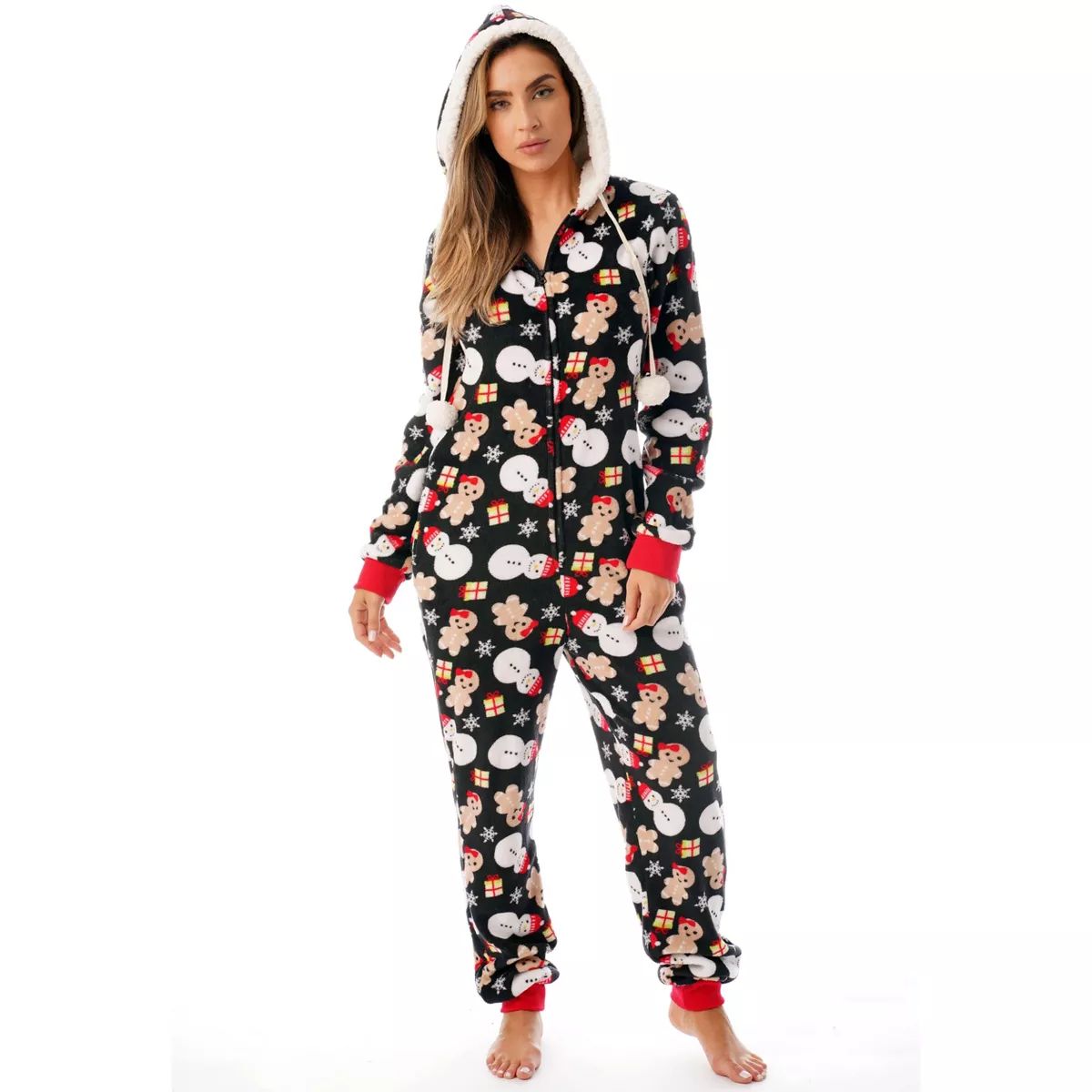 Just Love Womens One Piece Winter Holiday Adult Onesie Faux Shearling Lined Hoody Xmas Pajamas | Target