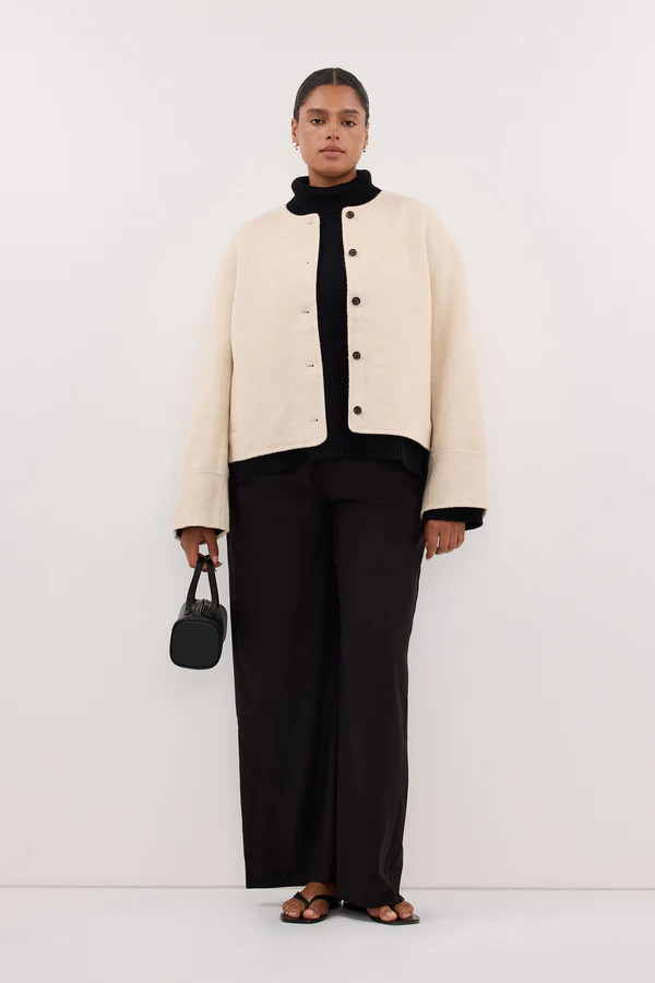 JACLYN IVORY MARLE CROPPED WOOL BLEND COAT | DISSH