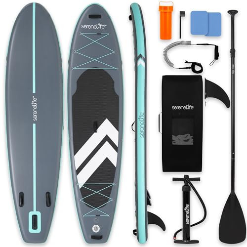 SereneLife 11’ Inflatable Stand Up Paddle Board with Premium SUP Accessories - 32” Wide Stable Design with Non-Slip EVA Deck Pad for Youth and Adults, 350 lbs. Capacity | Amazon (US)