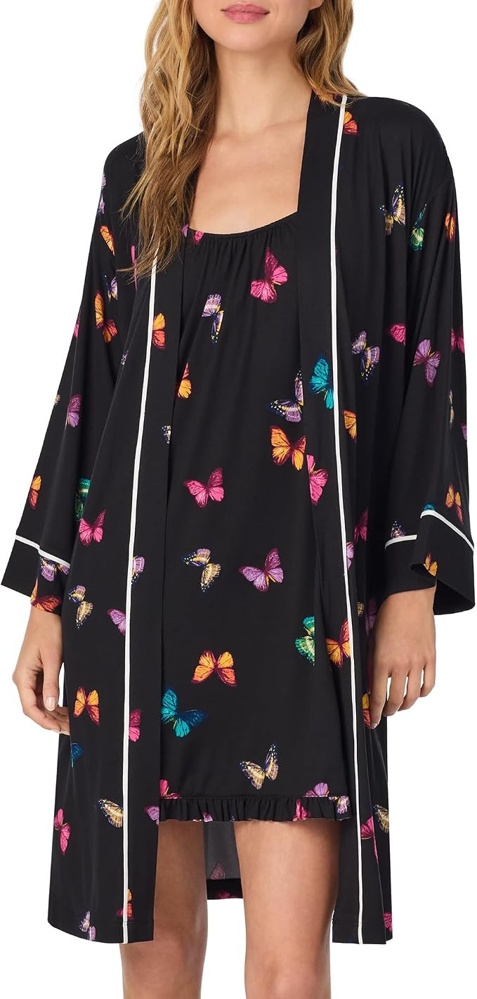 Womens 2 Piece Matching Robe and Chemise Set - Cozy Stretch Jersey Sleepwear Nightgown & Long Sle... | Amazon (US)