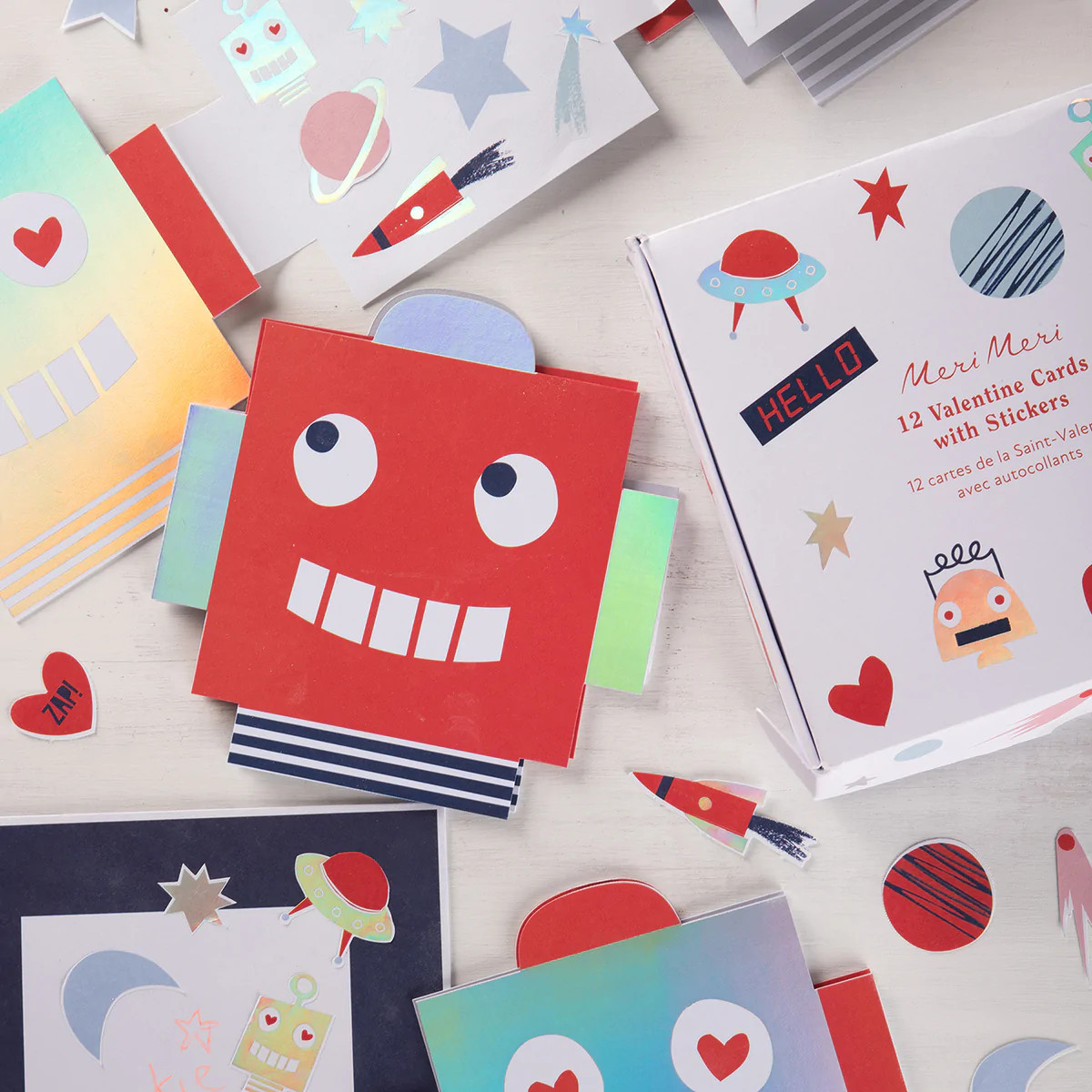 Robot Concertina Valentine Cards & Stickers (x 12) | Meri Meri
