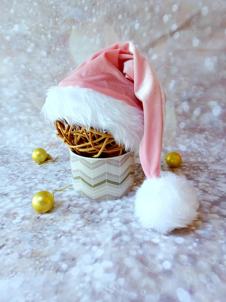 Baby Pink Santa hat,Baby Santa Hat photo prop ,Santa Hat photo-prop, pink velvet sleepy santa hat... | Etsy (US)