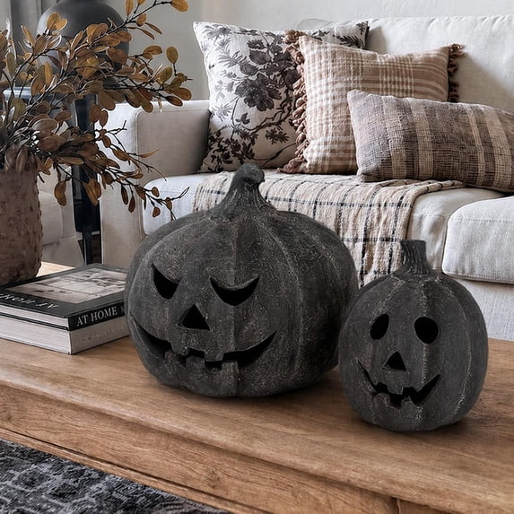 Halloween Decor - Fall Decorations for Home - 5.9" Black Handmade Terracotta Jack-O-Lantern Pumpk... | Walmart (US)