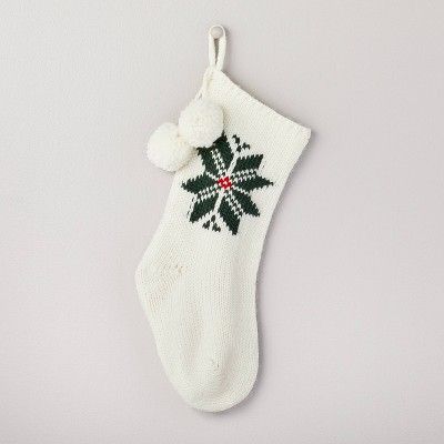 Snowflake Jacquard Knit Christmas Stocking Cream/Green/Red - Hearth & Hand™ with Magnolia | Target