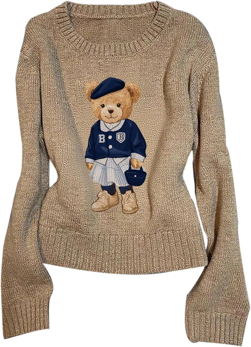 GORGLITTER Women's Bear Sweater Cute Vintage Knit Pullover Top Fall Fashion | Amazon (US)