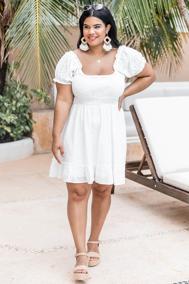 Delighted Smile Ivory Eyelet Puff Sleeve Mini Dress | Pink Lily