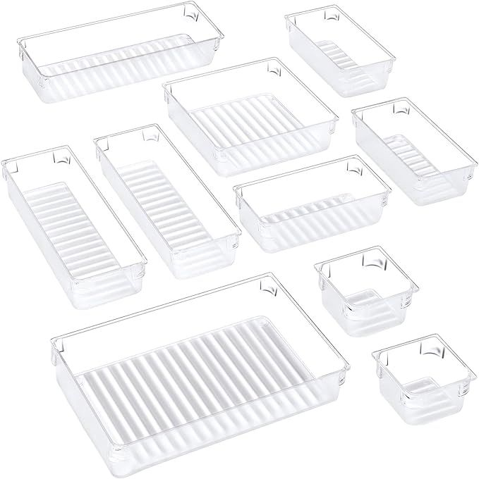 Puroma 10-pcs Desk Drawer Organizer Trays, 5 Different Sizes Large Capacity Plastic Bins Kitchen ... | Amazon (US)
